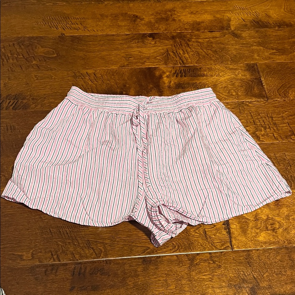 Zara Striped Pink Black and White Linen Shorts size medium